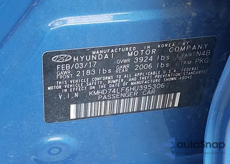 2017 Hyundai Elantra Se z USA, uszkodzony, nr VIN KMHD74LF6HU395306